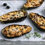 Fylt aubergine med kjøttdeig og sopp