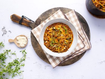 Lavkarbo italiensk ragu med squashspaghetti. Foto, Aina Sjo.