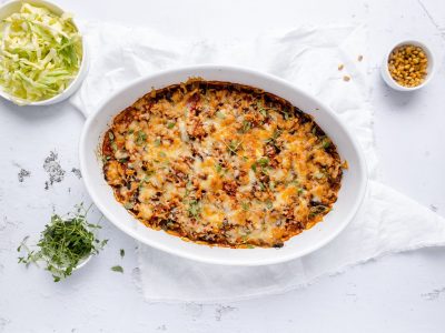 Lavkarbo vegetargrateng med smørstekte pinjekjerner. Foto, Aina Sjo.
