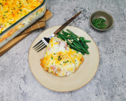 Lavkarbo gratinert pølseform
